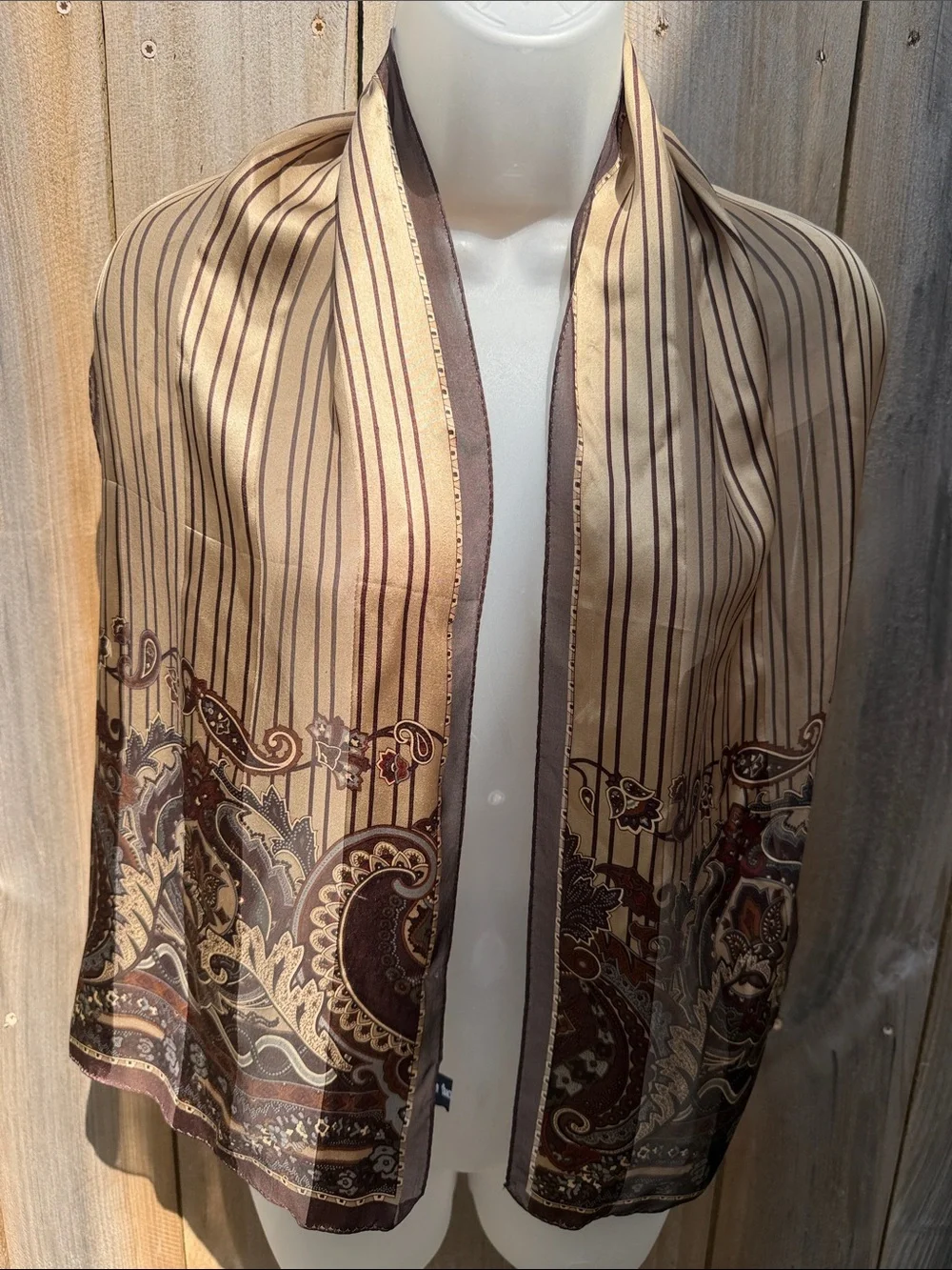 Ellen Tracy Paisley Silk Scarf in Brown and Tan